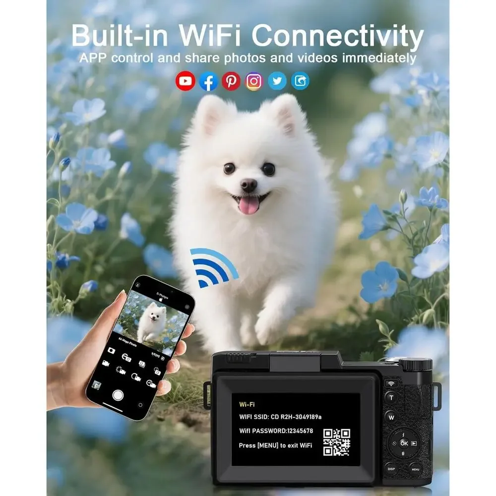 Digital Camera, 5K 64MP Cameras for Photography with WiFi, 64GB Card & Autofocus